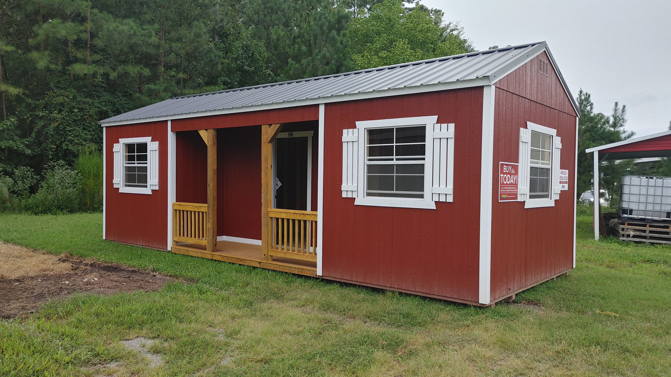 12' x 28' Rustic Red A-Frame Center Porch Side Utility Shed