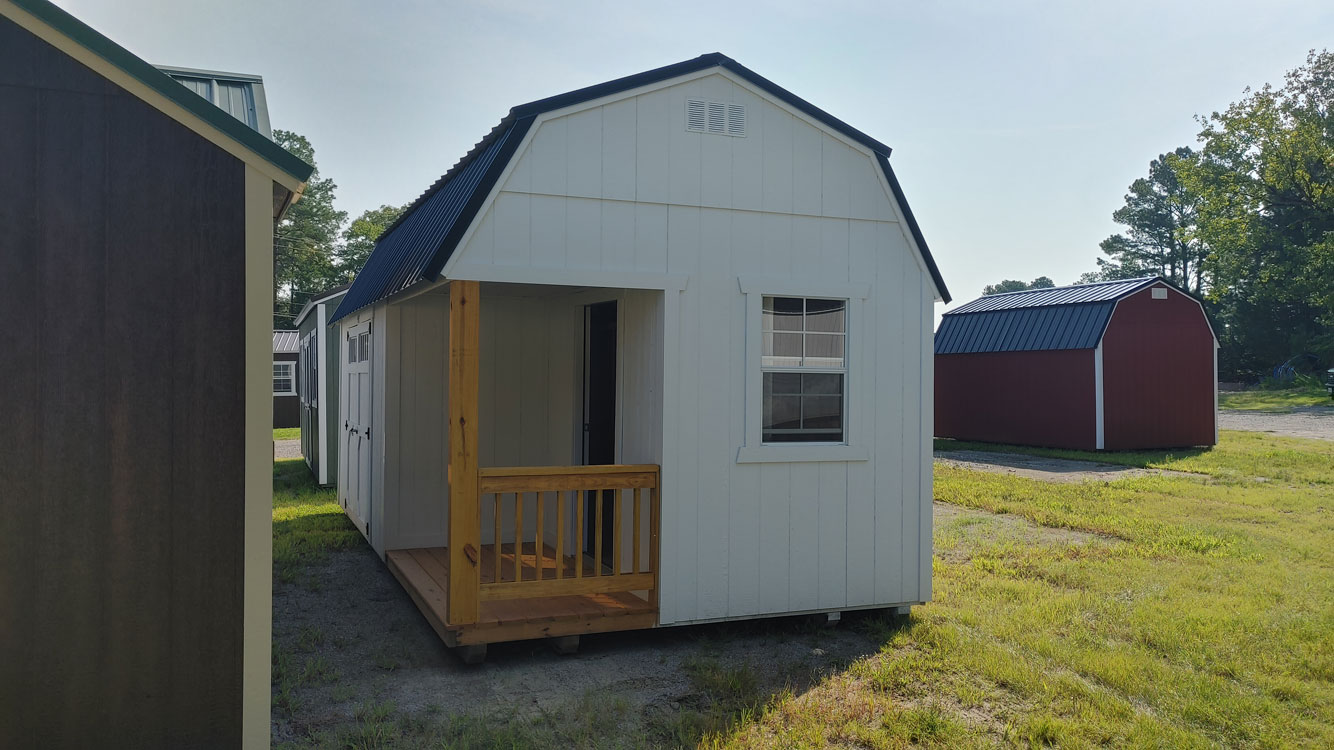 10' x 20' Barn White Side Porch Lofted Barn Storage Shed