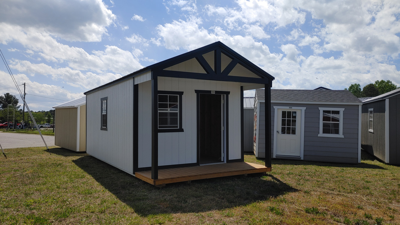 12' x 24' Barn White A-Frame Utility Storage Shed with Playhouse Porch Package