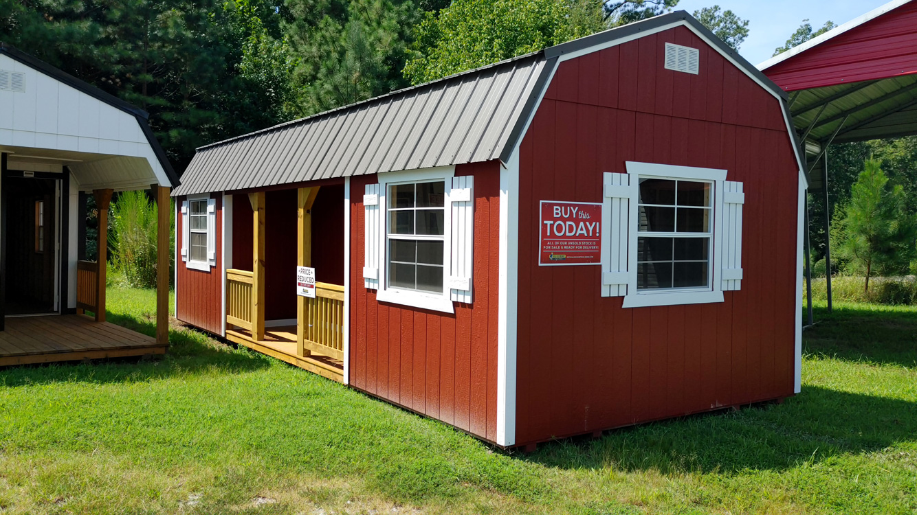 12' x 28' Rustic Red A-Frame Center Porch Side Utility Shed
